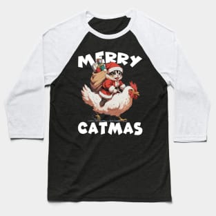 Merry Catmas - 2, Funny Cute Cat on a Chicken Baseball T-Shirt